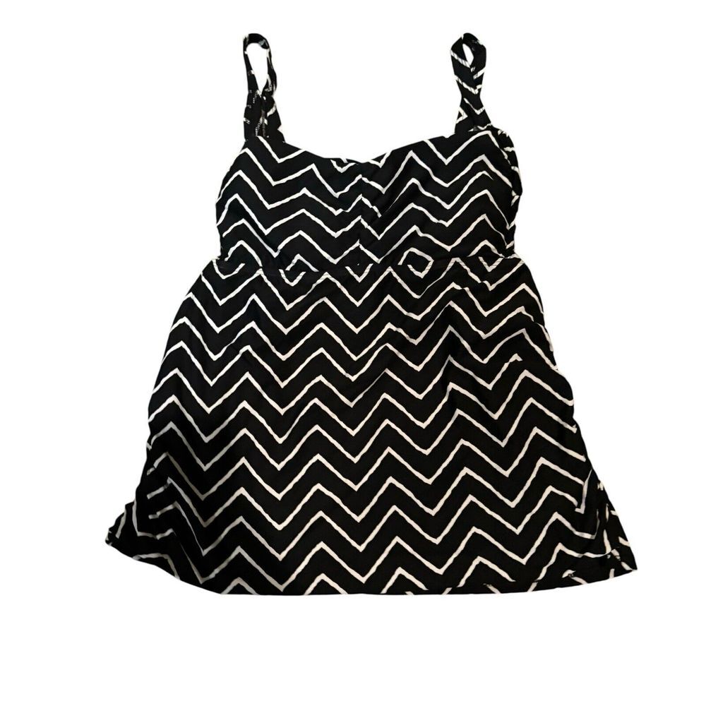 Alex Marie Women's Black White‎ Chevron Swimsuit Tankini Molded Cup Size 14 NWT